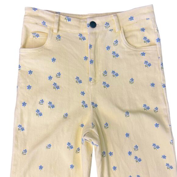 Princess Polly Butter Yellow Blue Ivy Floral High Waist Stretch Jeans Pants Sz S - Picture 11 of 11